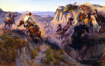 Impresionismo Painting - Cazadores de caballos salvajes nº 2 1913 Charles Marion Russell Indiana cowboy